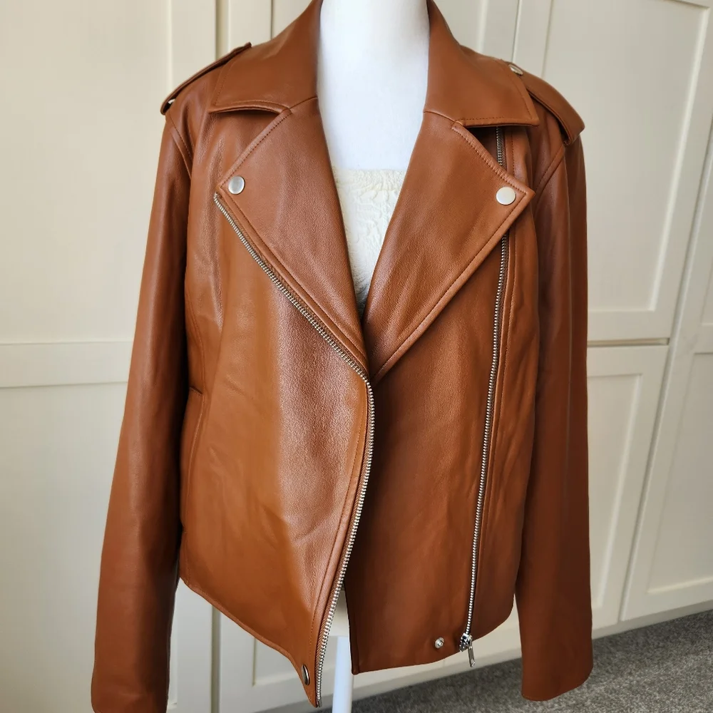 Soft Comfy Faux Leather Moto Jacket Fall Lightweight Zippers Snaps Cute Medium - Picture 1 of 17